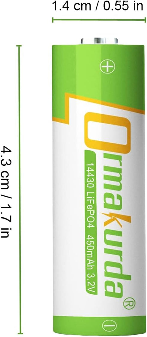 14430 Lifepo4 Solar Battery,14430 3.2v Rechargeable Batteries for Solar Lights, Tooth Brush, Shaver, Flashlight -4 Pack...