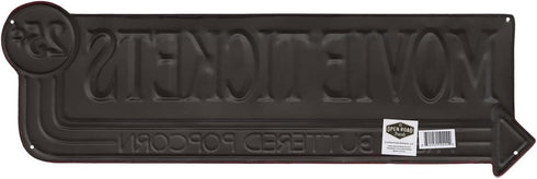 Movie Tickets 25 Cents Embossed Metal Sign - Large Vintage Movie Room Wall Art With Arrow...