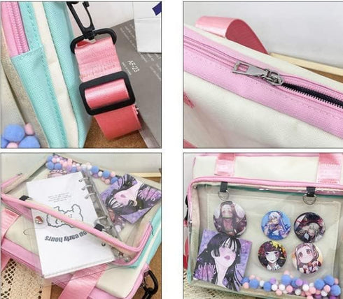 Hipi-shop Ita bag Color matching Transparent shoulder bag crossbody bag for Anime Lolita Bag Display Anime badges handbag...