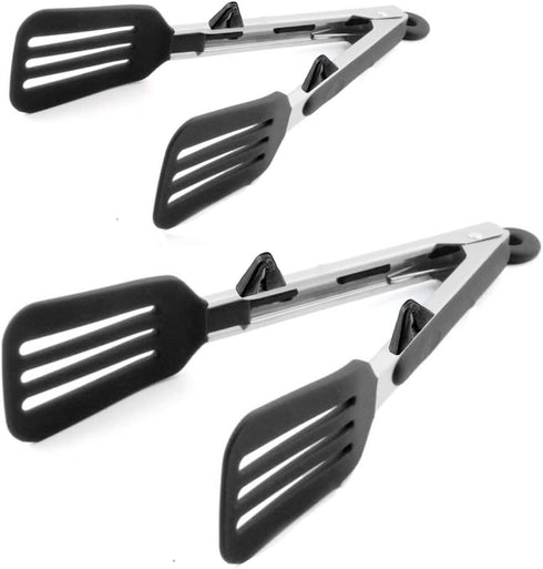 Kitchen Tongs 9 inches and 12 inches Fish Spatula Stainless Steel Locking with Silicone Tips Cooking Salad Buffet BBQ Serving Tongs Heat Resistant...
