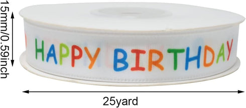 Honbay 25 Yard Polyester Happy Birthday Ribbon Single Face Printed Birthday Cake Ribbon for Gift Wrapping Bow Making Birthday Decoration or DIY Cr...