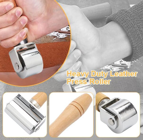 Leather Roller Tool Leather Press Edge Creaser and Smoother Leather Stamping Tools Glue Laminating Roller with Wooden Handle Platen Tool for Handm...