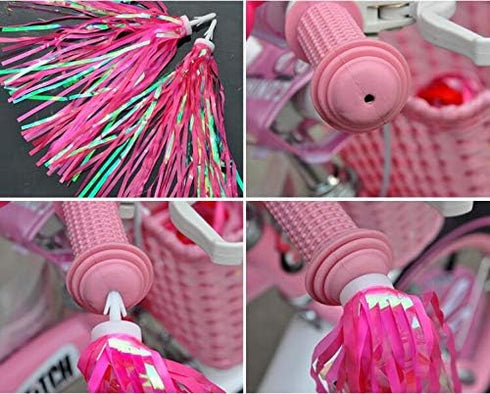 Children Kids Bike Scooter Streamers Handlebar Colourful Streamer Pom Pom Tassels Bicycle Grips Ribbon Sparkle Tassel Baby Carrier Accessories...