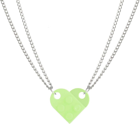Heart Shaped Brick Necklace for Couples Friends Besties, Heart Pendant 2 Pieces Brick Pendants Compatible with Lego Elements for Women Men Memoria...
