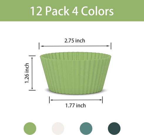 Silicone Baking Cups Round 12 Pack 2.75 inches Cups, Reusable Cupcake Muffin Liners BPA Free, Non-stick Cake Cup Mold Set 4 Colors by Mikim...