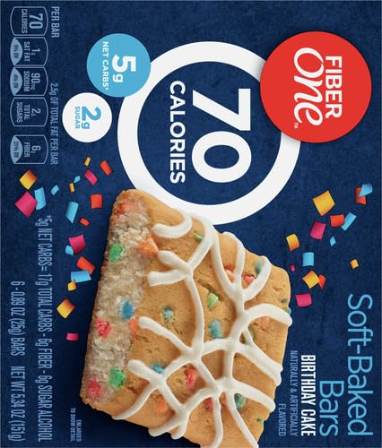 Fiber One 70 Calorie Soft-Baked Bars, Birthday Cake, Snack Bars, 6 ct...