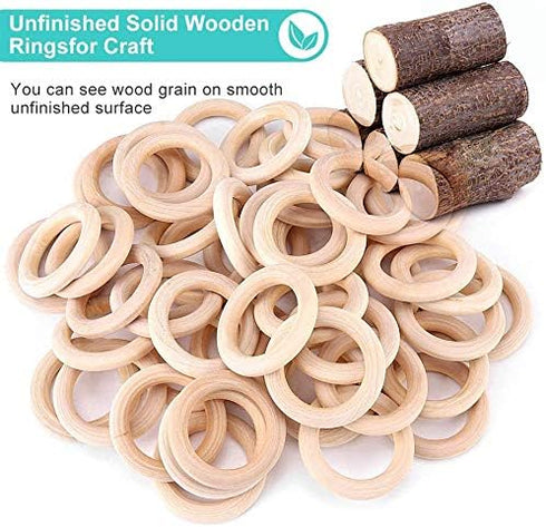 100 Pcs 5 Sizes Natural Wood Rings for Crafts, Unfinished Smooth Wooden Ring for Macrame, Wood Circles for Craft, DIY Ring Pendant and Connectors ...