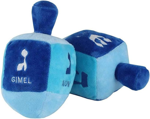 Stuffed Plush Dreidel with Rattle for Hanukkah - 6" x 3" Embroidered with The Hebrew Drydel Letters and English Transliteration My First Chanukah ...