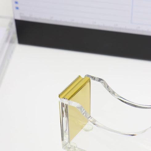 NatSumeBasics Tape Dispenser Desk Pure Gold Acrylic Washi Tapes Holder Dispenser for Aesthetic Office School Accessories Supplies (Clear Yellow Go...
