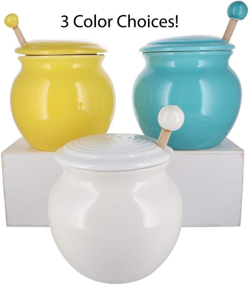 Cottage Creek Honey Jar Honey Keeper, Porcelain Honey Pot with Lid and Wooden Honey Dipper, Honey Storage Container...