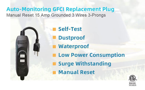 Kaper GFCI Inline Plug Replacement Assembly 3 Wires , Auto-Monitor?Manual Reset, Waterproof, Ground Fault Circuit Interrupter for Power Pressure W...