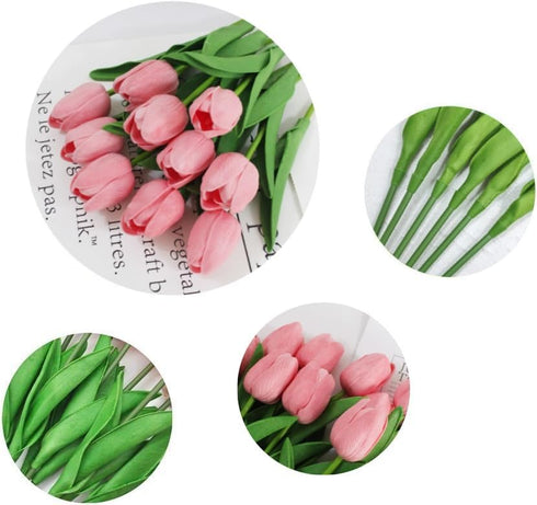 Artificial PU Tulips 10Pcs Real Touch Fake Flower Arrangement Bouquets for Home Office Wedding Decoration (Pink)...