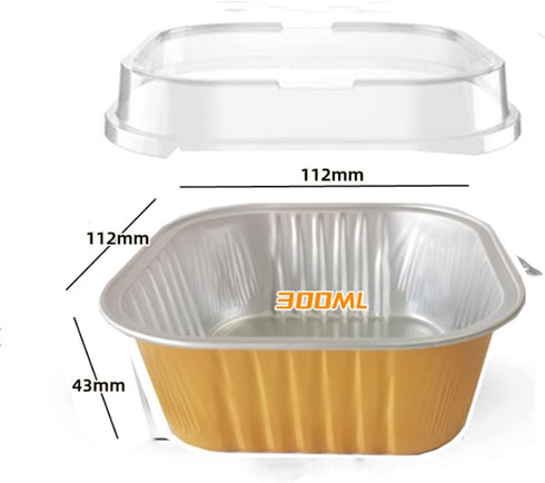 25 pcs Mini Square Baking Cups, 10 oz Aluminum Foil Mini Cake Pans with Lids, Aluminum Foil Cupcake Flan, Muffin Liners, Custard Cake Cups, Cateri...