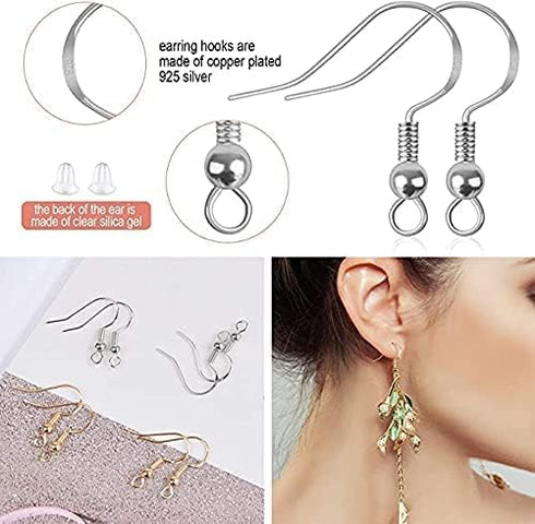 2 Colors Earring Hooks,300 PCS Earring Making Kit, Hypoallergenic Earring Hooks for Jewelry Making?White+Gold?...