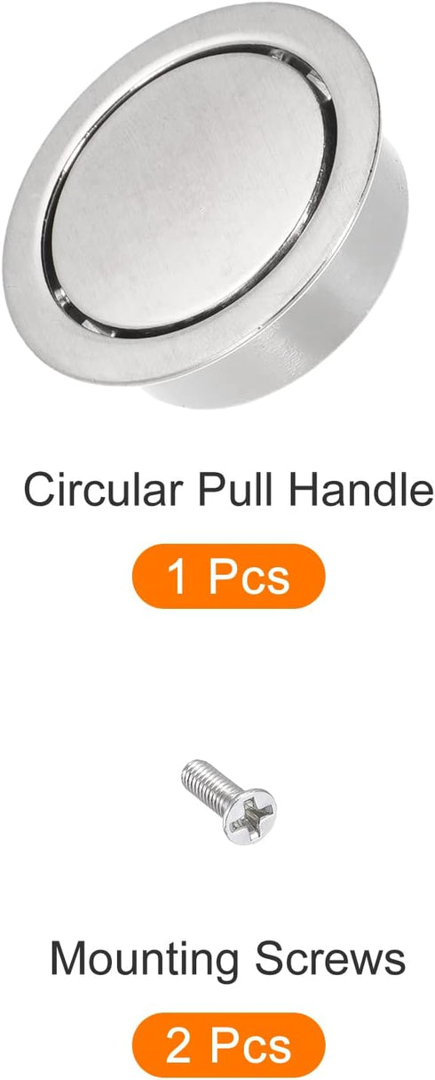 Circular Flush Pull Handle(34mm/1.34") 1Pcs, Zinc Alloy Recessed Pull Handle with Screws - for Drawer Sliding Door, Dark Silver...