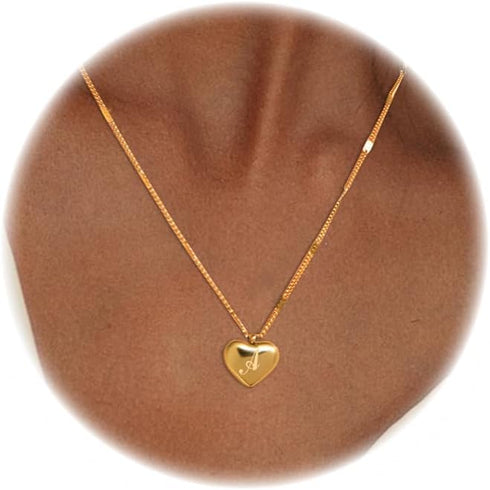 Gold Letter Necklace, Dainty 18K Gold Plated Initial Necklace for Women Non Tarnish Cute Initial Heart Pendant Choker Necklace Tiny Stainless Stee...