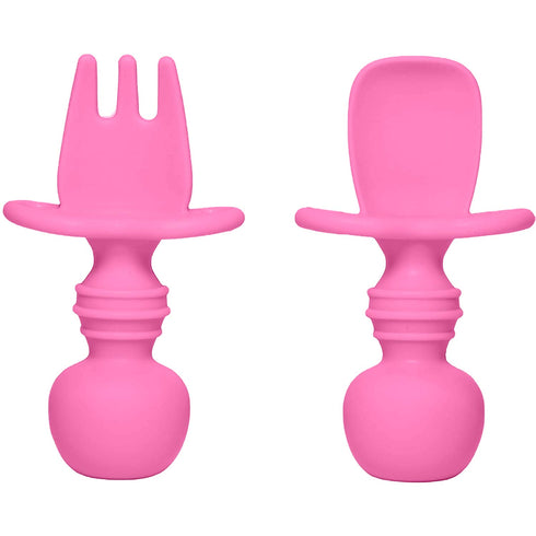 Silikong Silicone Utensils, Baby Fork and Spoon Set, Training Utensils, Baby Led Weaning Stage 1 for Ages 6 Months (Pink)...