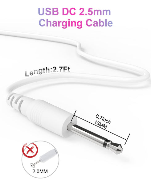 Bicmice USB DC Charging Cable 2.5mm DC Charger Cord 2.7Ft Replacement for Massager-2 Pack(White)......
