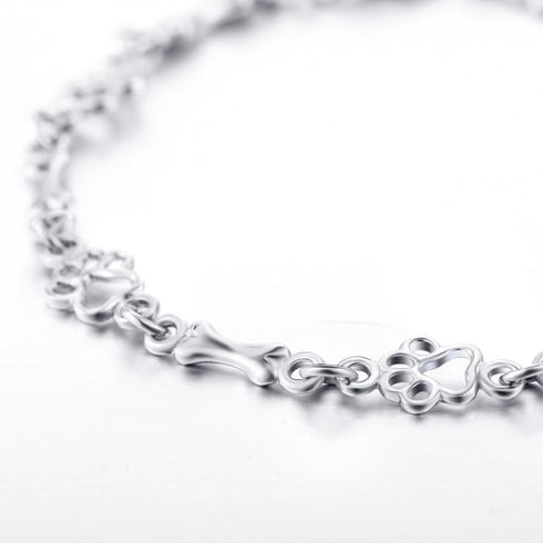 LUHE Paw Print Bracelets Gifts for Women 925 Sterling Silver Cute Dog Cat Bone Paw Bracelet for Girls, 7.5" Christmas Gifts...