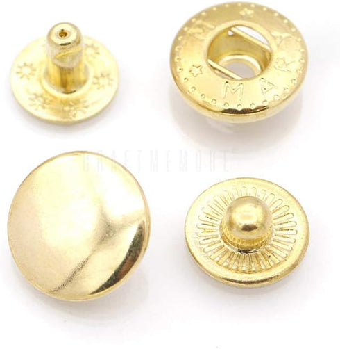 CRAFTMEMORE 50 Sets Gold Plating Snap Buttons S-Spring Socket Popper Fasteners for Jacket Bag Closures #831 VT8 (15mm (0.59"))...