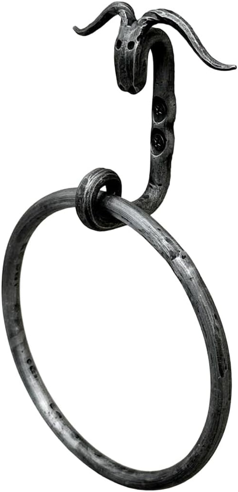Towel Ring Holder Hand Forged Animal Head Towel Holder Wrought Iron Handmade Wall Mounted Kitchen Towel Holder Modern Farmhouse Kitchen Towel Ring...