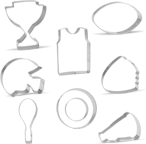 International Sport Cookie Cutter Set - 9 Piece - Football, Glove, Helmet, Megaphone, Jersey, Baseball, Basketball, Trophy Cup, Tennis Racket - St...