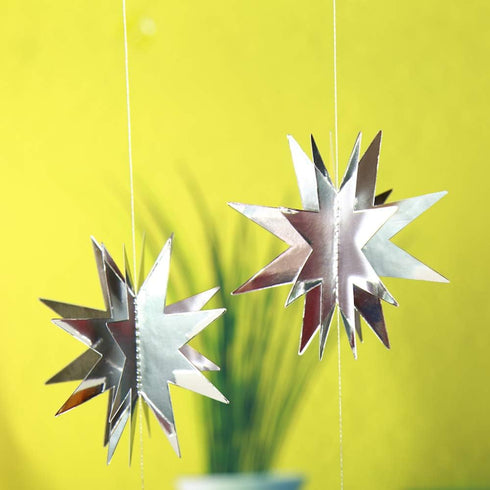 Glitter Silver Star Garlands Kit Metallic 3D Star Hanging Paper Garland Multi-shaped Twinkle Star Birthday Party supplies Wedding Baby Shower Chri...