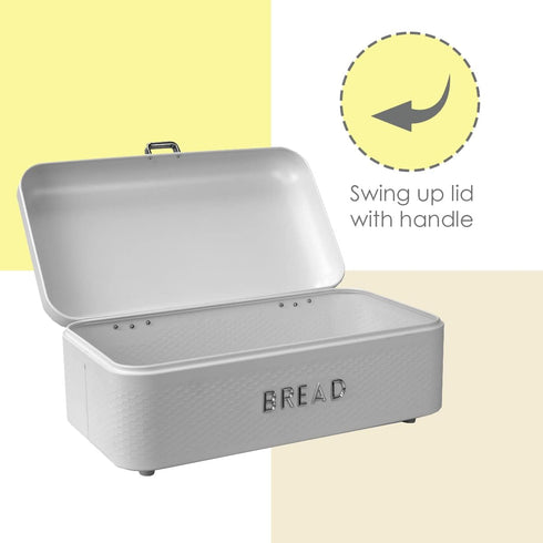 Home Basics Bread Box For Kitchen Countertop, Metal, (White), Vented With Hinge Top and Non-Skid Feet | Large Bread Box | Keeps Loaves, Bagels, Cr...