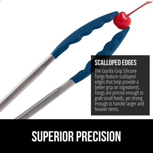 GORILLA GRIP Stainless Steel Heat Resistant Kitchen Tongs for Cooking, 9 + 12 Inch, Set of 2 BBQ Tong, Non Scratch Silicone Tip for Pan, Strong Gr...