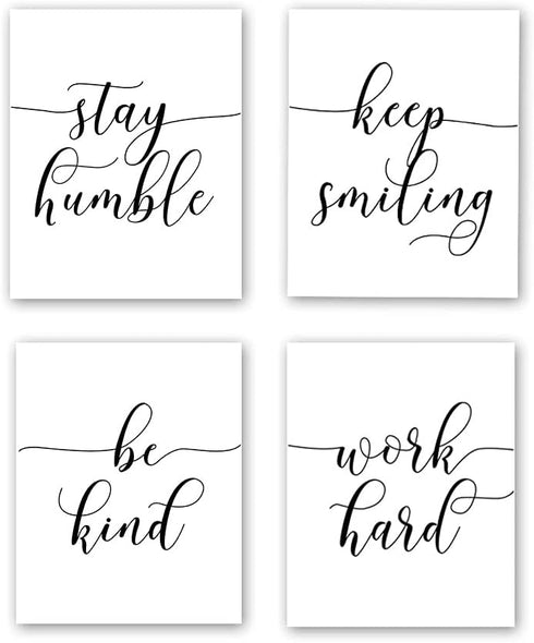 HPNIUB Unframed Inspirational Quote Art Painting,Work Hard,Be Kind,Stay Humble,Keep Smiling Art Print Set of 4 (8”X10” Motivational Phrases Wall A...