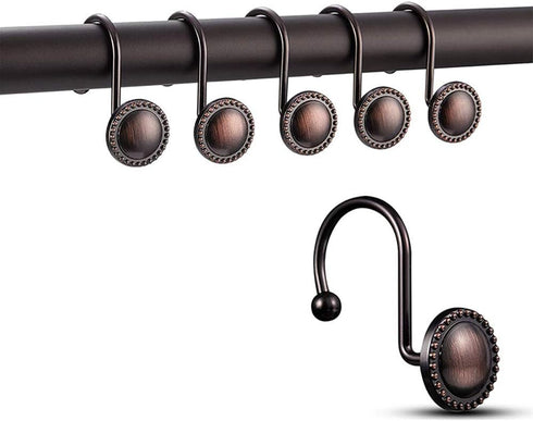 Rustproof Antique Decorative Shower Curtain Hooks, 12pcs Oil Rubbed Bronze Shower Curtain Ring Holders for Bathroom Shower Rods Curtains Home...