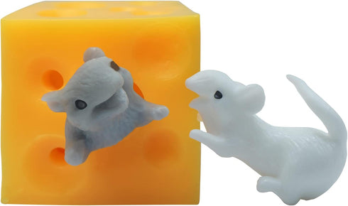 Stretchy Cheese and Mice Toy , 2 Squishable Mouse and Cheese Block Toys, 2 Cute mice and a Cheese Toy?Squeeze Food and Animal Toys,Stress Busting ...