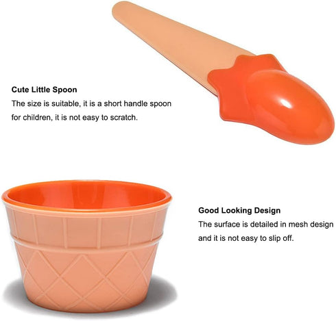 Dessert Bowls, 4 Pack Ice Cream Bowl Spoon Set, Frozen Yogurt Cups with Spoons Durable Plastic Candy Color Lovely Dessert Bowl DIY Ice Cream Tools...