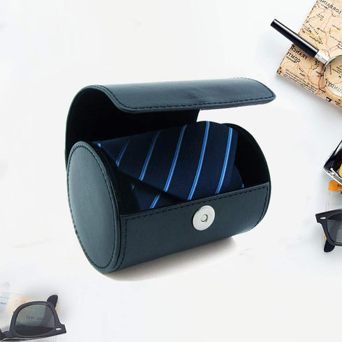 Men's Necktie Travel Case, Tie Anti-Wrinkle Organizer Box - Formal Cylinder Shape (Blue)...