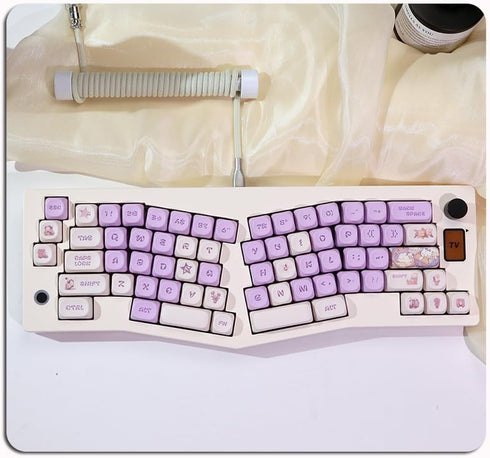 PBT Cute Bunny MOA XDA Round Purple keycap Set for Girl Kids Custom Keyboard for Gateron Kailh Cherry Mx Switches ANSI Layout Mechanical Custom Ke...