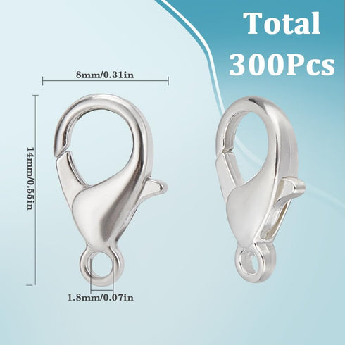 300Pcs Lobster Claw Clasps Bulk Lobster Clips Small Alloy Silver Trigger Fasteners Hook Link Clip Findings for Jewelry Making DIY Bracelet Necklac...