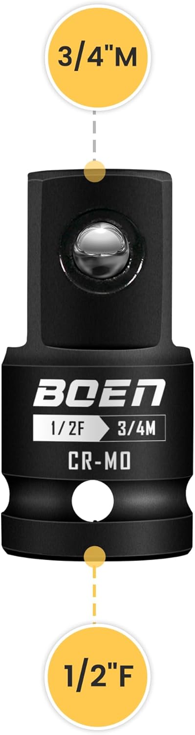 Boen 1/2" F to 3/4" M Impact Socket Adapter, Cr-Mo Steel,Socket Adapter Set for Impact Driver Conversions...