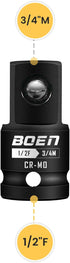 Boen 1/2" F to 3/4" M Impact Socket Adapter, Cr-Mo Steel,Socket Adapter Set for Impact Driver Conversions...