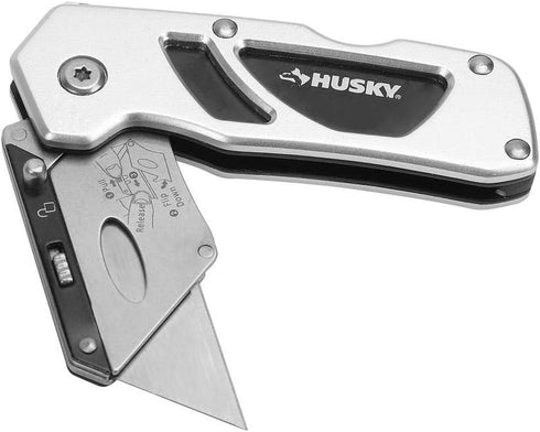 Husky Folding Sure-Grip Lock Back Utility Knife w/ Single Disposable Blade Included (Colors May Vary)...