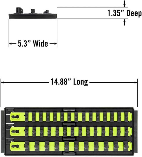 Ernst Manufacturing 8498HV 13-Inch Socket Boss, Premium 3-Rail Multi-Drive Socket Organizer, High Visibility - Made in USA...