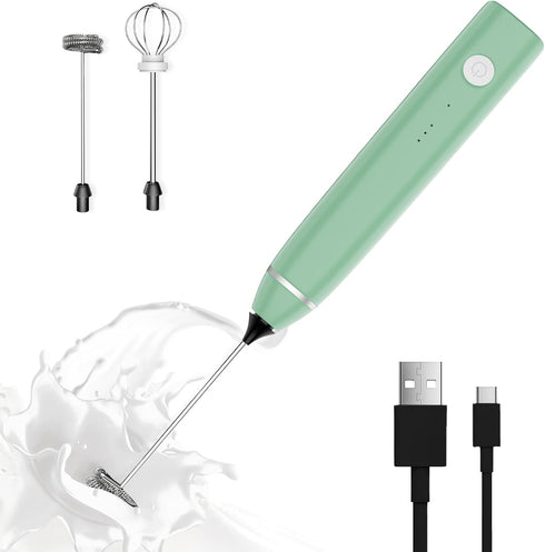 Milk Frother Rechargeable Handheld Electric Whisk Coffee Frother Mixer with 2 Stainless whisks 3 Speed Adjustable Foam Maker Blender for Coffee Ma...