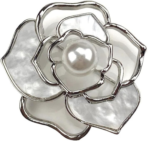 Elegant Pearl Camellia Flower Brooch For Women Lady Wedding Party Vintage Badges Lapel Pin Coat T-shirt Dress Clothing Accessories Jewelry Gift...