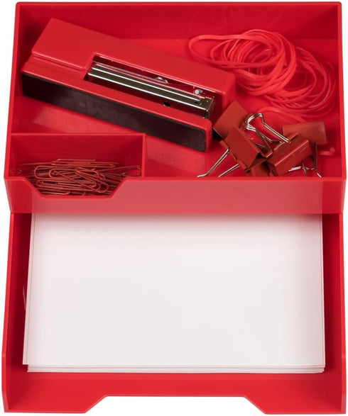 JAM Paper Stackable Half Desk Trays - Red - Office & Desk Supply Organizer Top Tray - Sold Individually...