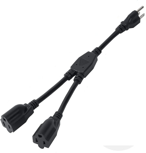 Power Cord Extension Splitter NEMA 5-15P 2 X NEMA 5-15R with 18AWG 2 Way Power Cord Splitter 3 Prong 1 to 2 Outlet Power Cable Strip for Kitchen H...