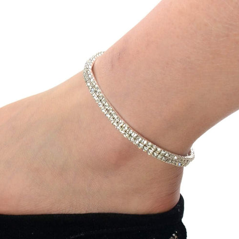 Shuning Sexy Anklets for Women Crystal Rhinestone Stretch Tennis Ankle Elastic Bracelet (2Pcs Silver)...