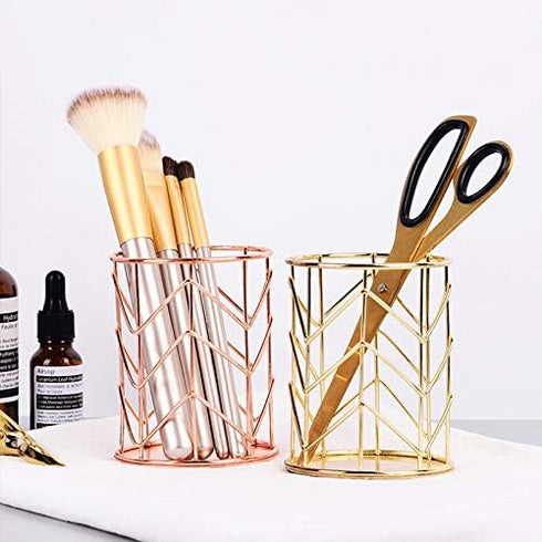 Pen Holder for Desk, Make Up Brush Holder Rose Gold Metal Wire Pencil Cup Holders...