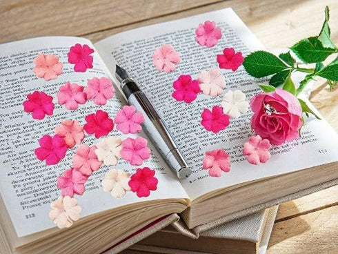 HukDok Artificial Flower Petals Mulberry Paper Flowers for DIY Crafts Scrapbooking Embellishment Wedding Doll House Supplies Card Mini Paper Flowe...