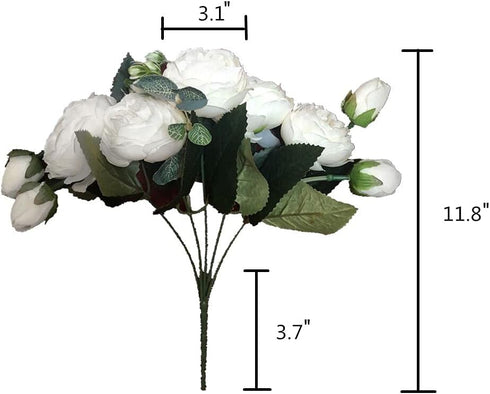 Artificial Peony Flowers Silk Peony Rose Real Touch Fake Flowers 3pcs Single Stem with 5 Heads Bouquet for Home Wedding Party Decoration (White)...