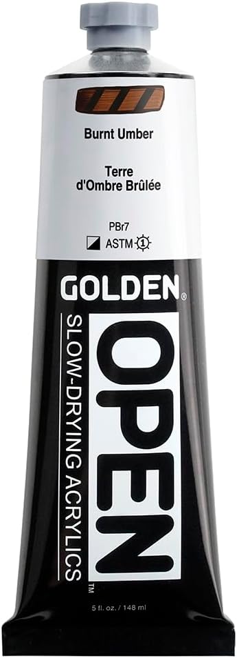 OPEN Slow-Drying Acrylics by GOLDEN, Burnt Umber, 5 fl oz. tube, Professional Acrylic Paint, Semi-Opaque...