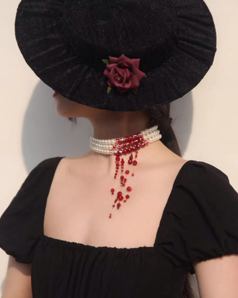 Dripping Blood Choker Imitation Pearls Halloween Party Necklace Gothic Vampire Party Costume...